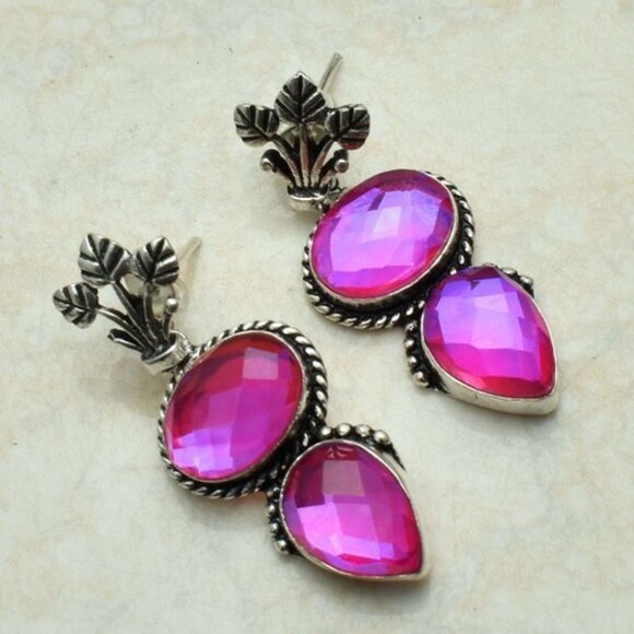 Fire Topaz Sterling Silver Earrings - Picture 1 of 2